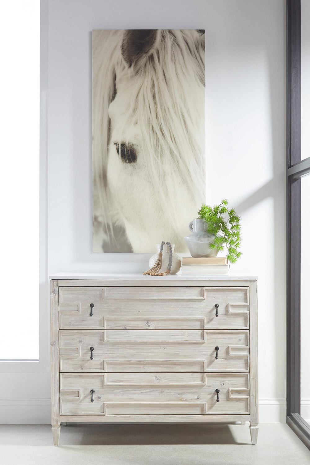 Essentials - Bella Antique Emerie Entry Cabinet in White Wash Pine