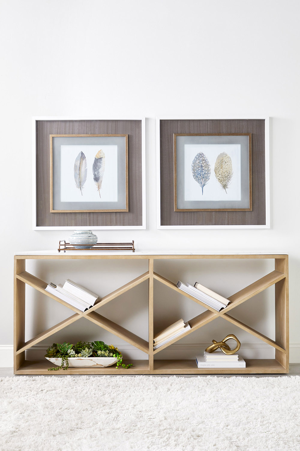 Essentials - Bella Antique Cellar Console Table in Gray Oak White Quartz