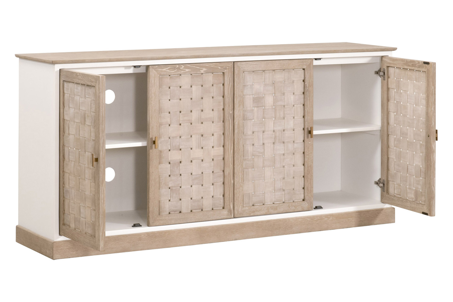 Essentials - Bella Antique Weave Media Sideboard in Smoke Gray, White Painted Oak