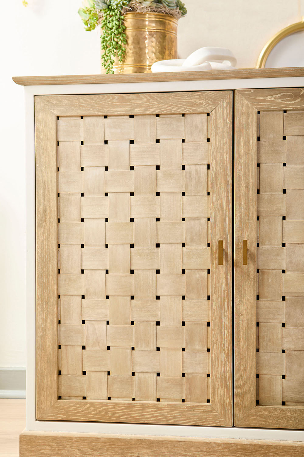 Essentials - Bella Antique Weave Media Sideboard in Smoke Gray, White Painted Oak
