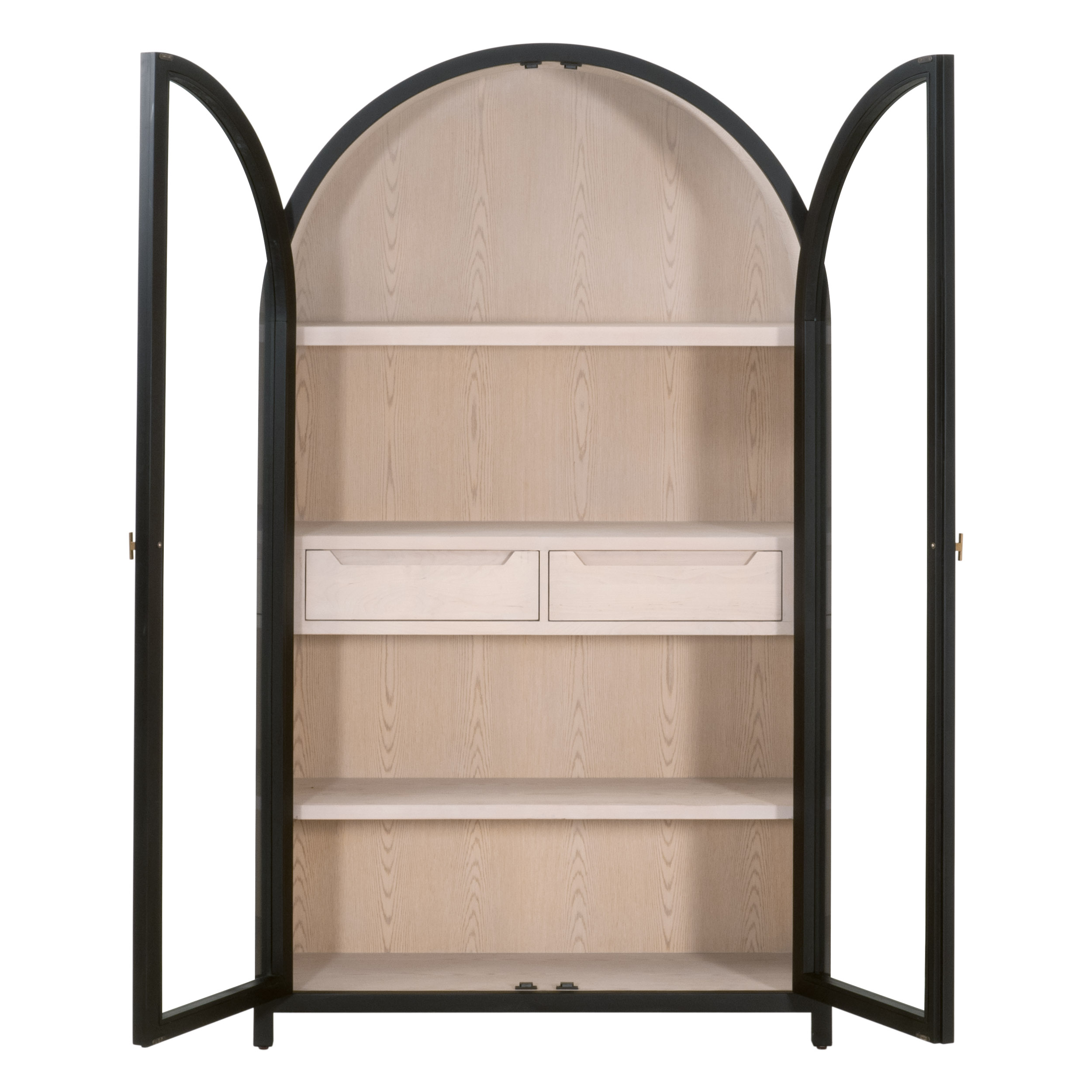 Essentials - Bella Antique Toulouse Display Cabinet in Black Birch, Natural Oak