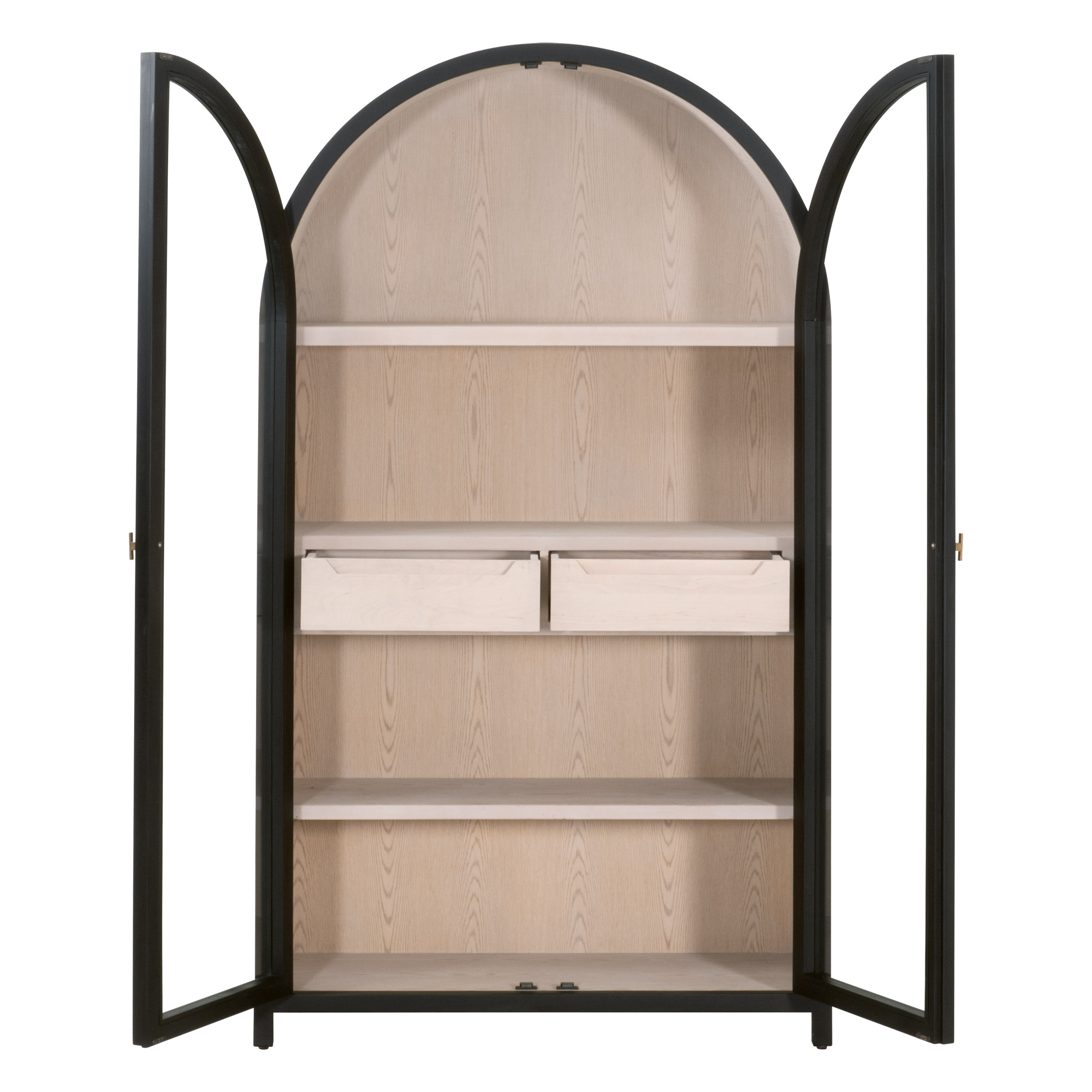 Essentials - Bella Antique Toulouse Display Cabinet in Black Birch, Natural Oak