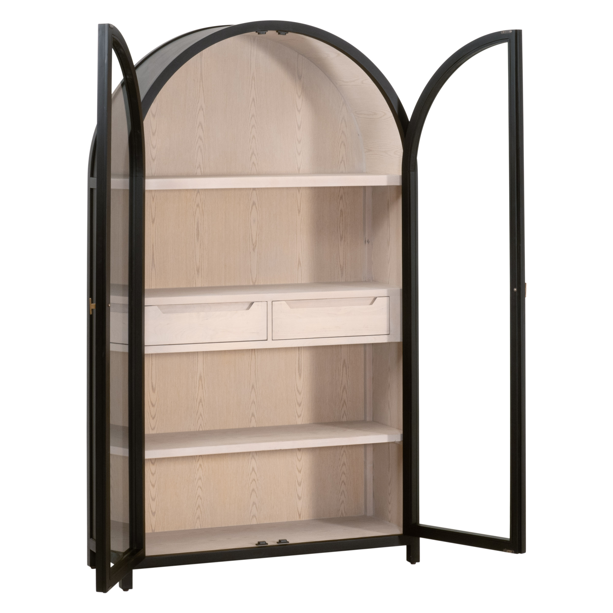Essentials - Bella Antique Toulouse Display Cabinet in Black Birch, Natural Oak