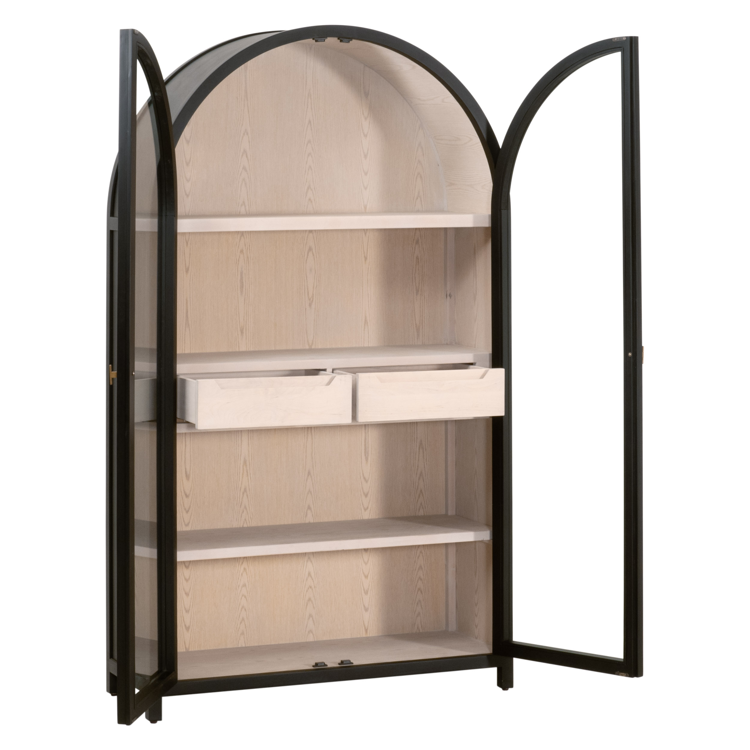Essentials - Bella Antique Toulouse Display Cabinet in Black Birch, Natural Oak