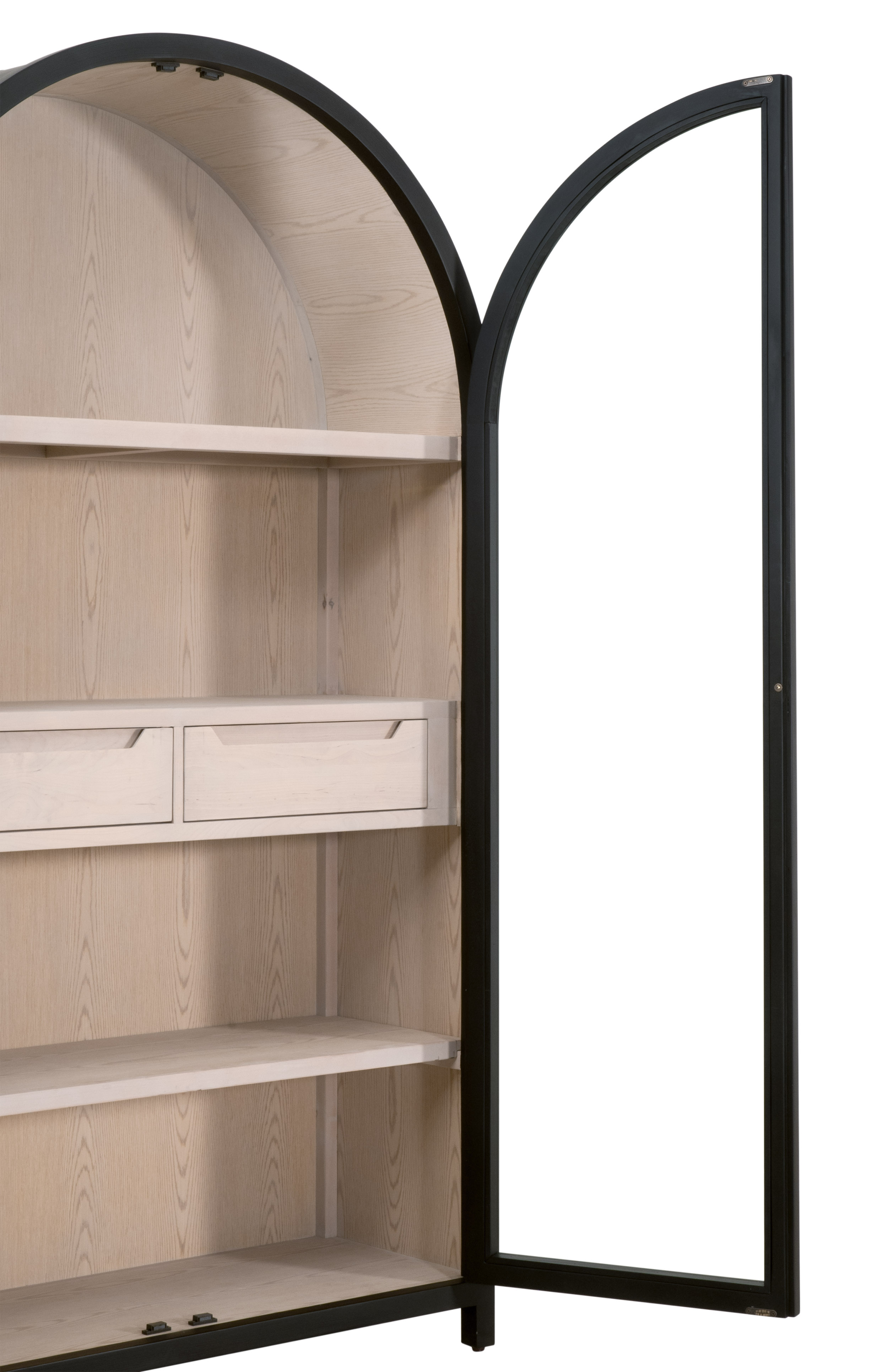 Essentials - Bella Antique Toulouse Display Cabinet in Black Birch, Natural Oak