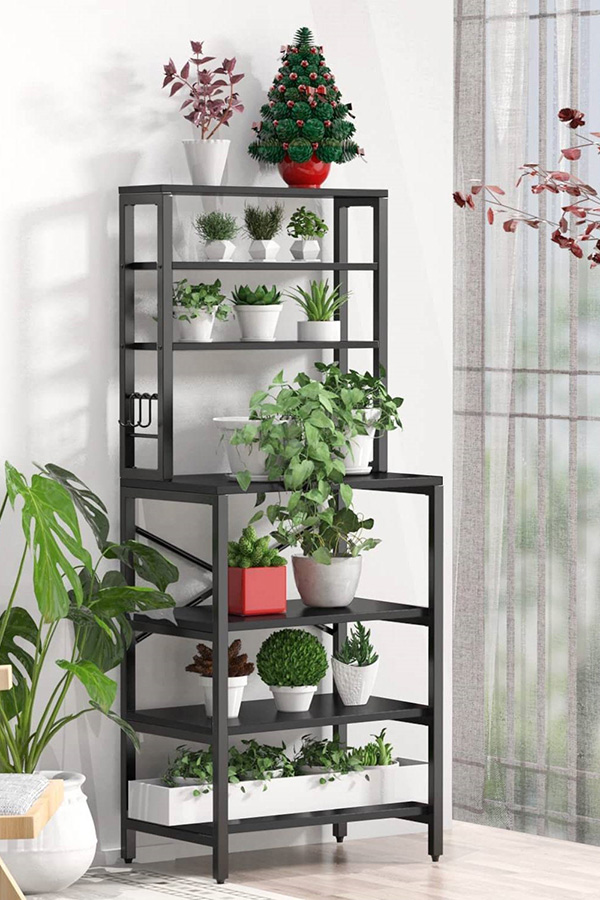 FaFurn - Modern Metal Wood Kitchen Baker'S Rack Shelf Microwave Stand