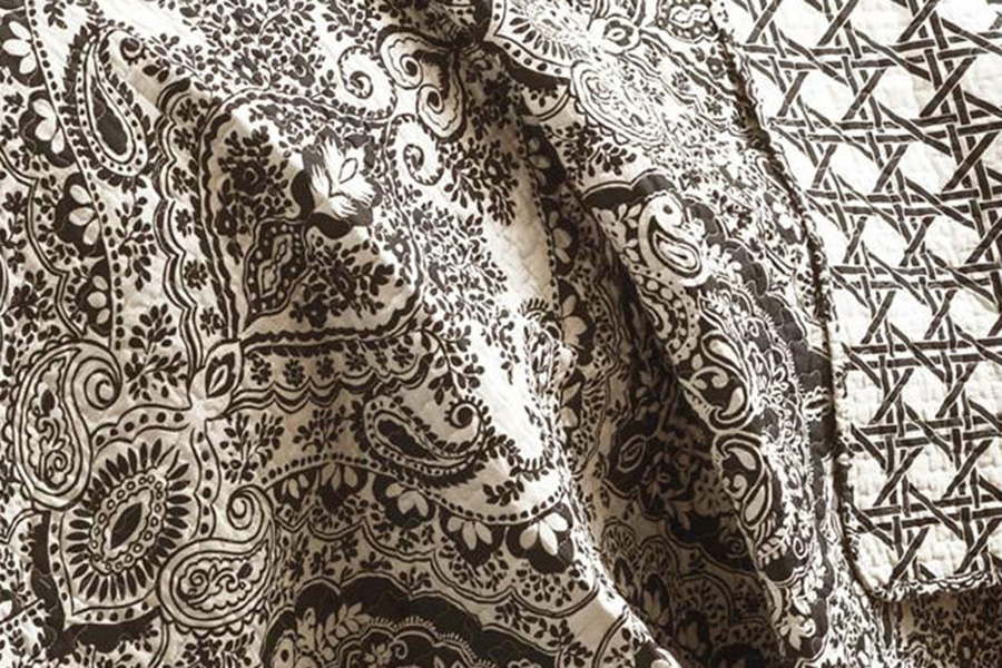 FaFurn 3-Piece Quilt Set 100% Cotton in Black/White Damask - Queen Size