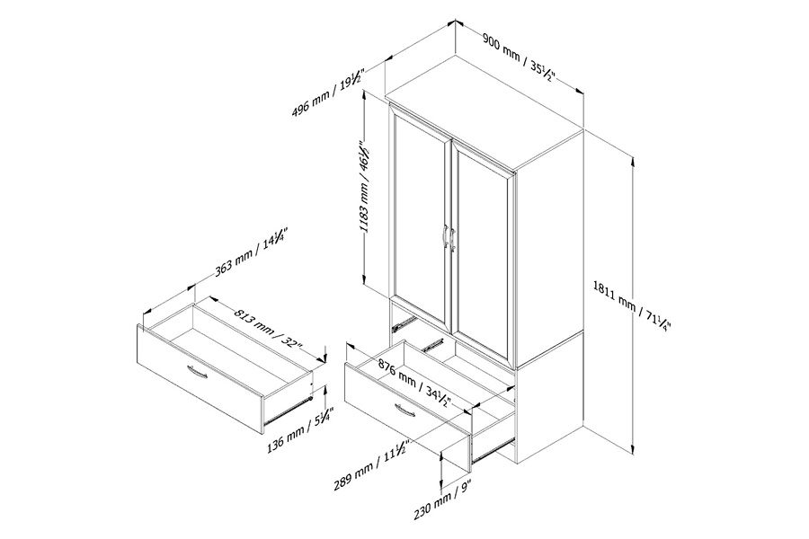 FaFurn - White Armoire Bedroom Clothes Storage Wardrobe Cabinet with 2 Drawers