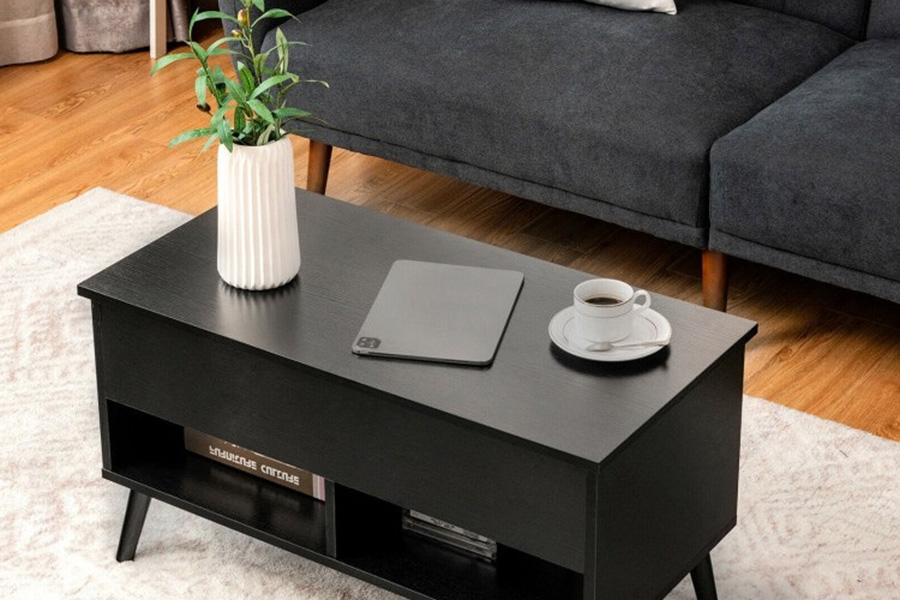FaFurn Mid-Century Lift-Top Coffee Table Sofa Laptop Desk Wood Finish - Black