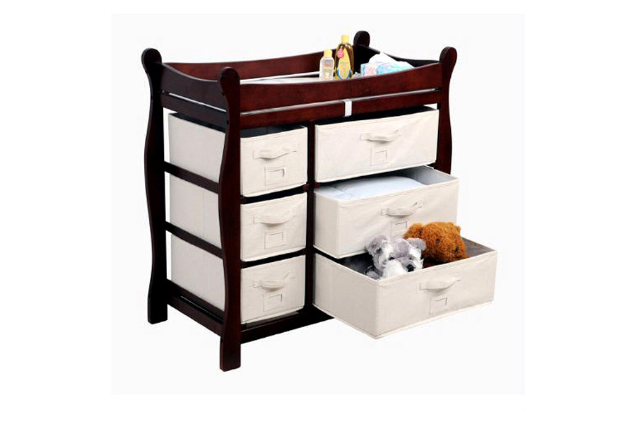 FaFurn - Espresso Wood Baby Diaper Changing Table with 6 Storage Baskets