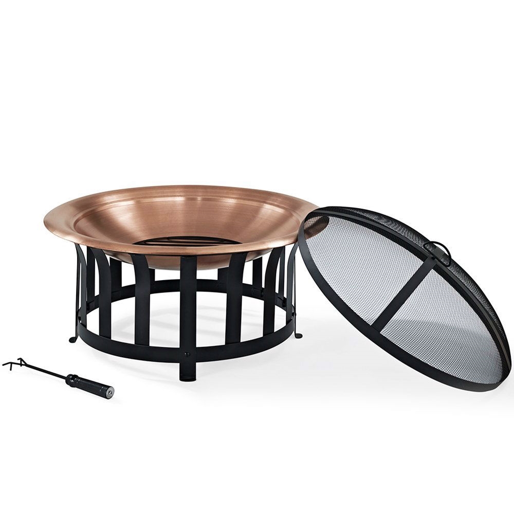 FaFurn - Oversized Fire Pit with Black Steel Frame Poker and Spark Screen in Steel
