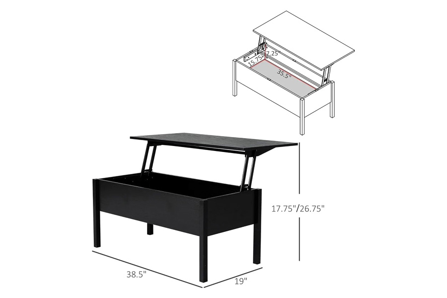 FaFurn - Modern Black Lift Top Coffee Table W/ Hidden Storage
