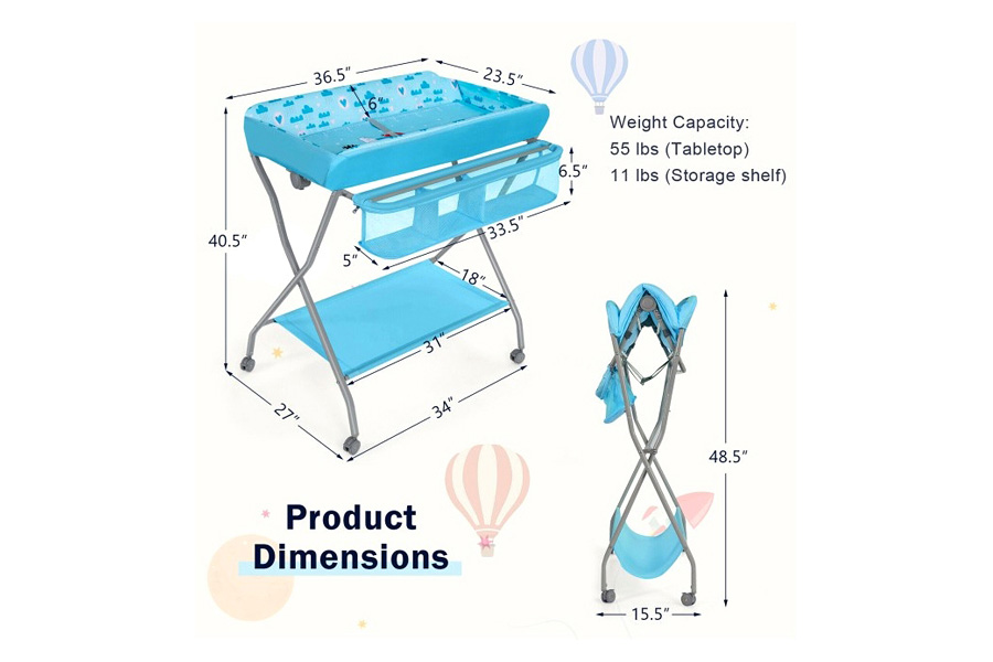 FaFurn - Blue Folding Wide Nursery Baby Diaper Changing Table