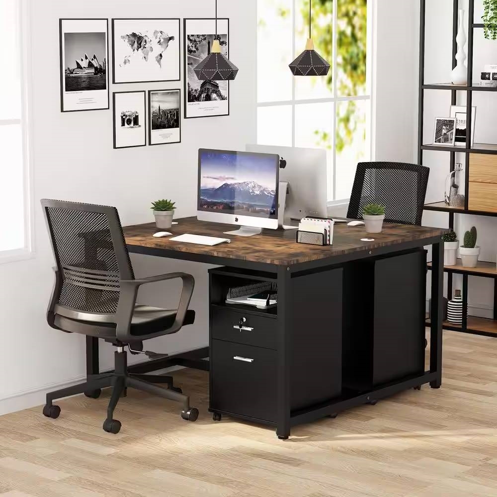 FaFurn 2-Drawer Printer Stand on Wheels - Black