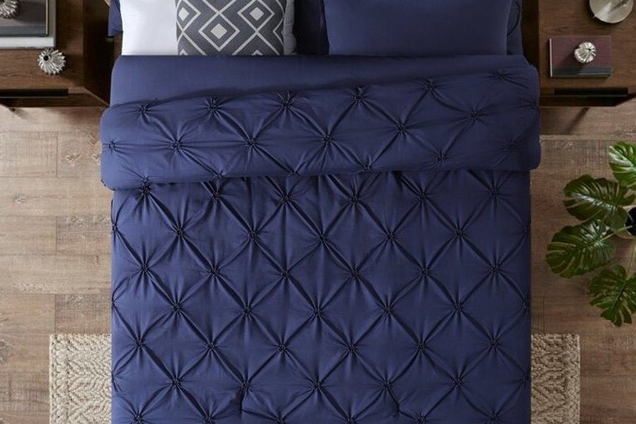 FaFurn All Season Pleated Hypoallergenic Microfiber Reversible 3 Piece Comforter Set - Navy, King Size
