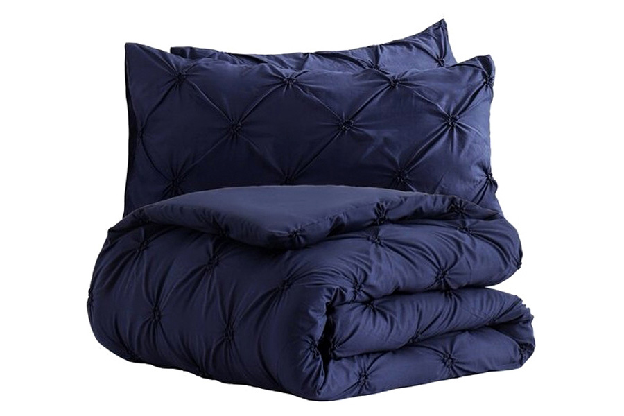 FaFurn All Season Pleated Hypoallergenic Microfiber Reversible 3 Piece Comforter Set - Navy, King Size