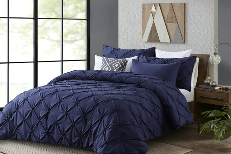 FaFurn All Season Pleated Hypoallergenic Microfiber Reversible 2 Piece Comforter Set - Navy, Twin Size