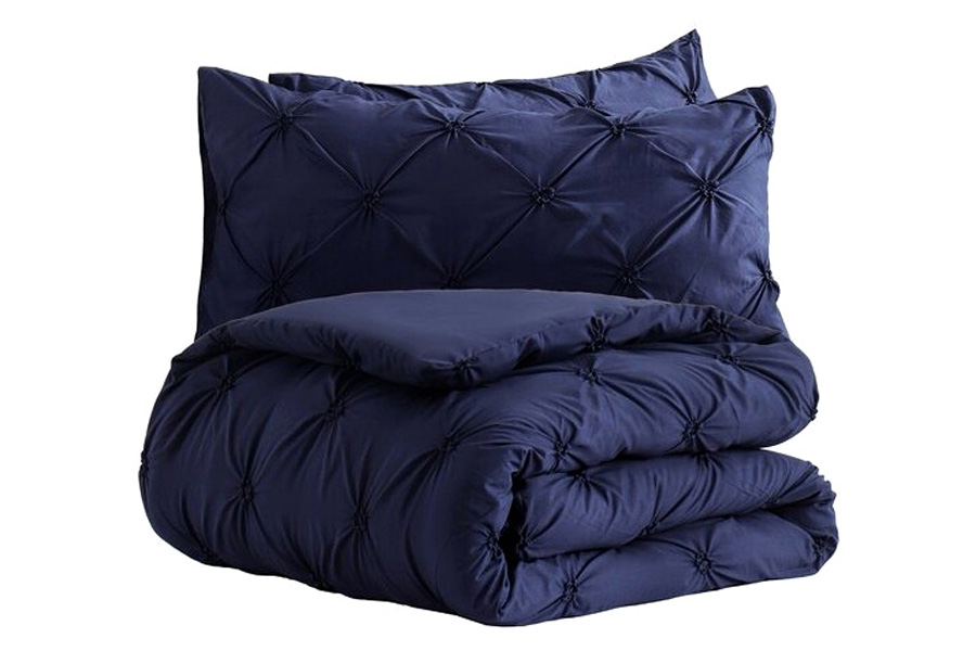 FaFurn All Season Pleated Hypoallergenic Microfiber Reversible 2 Piece Comforter Set - Navy, Twin Size