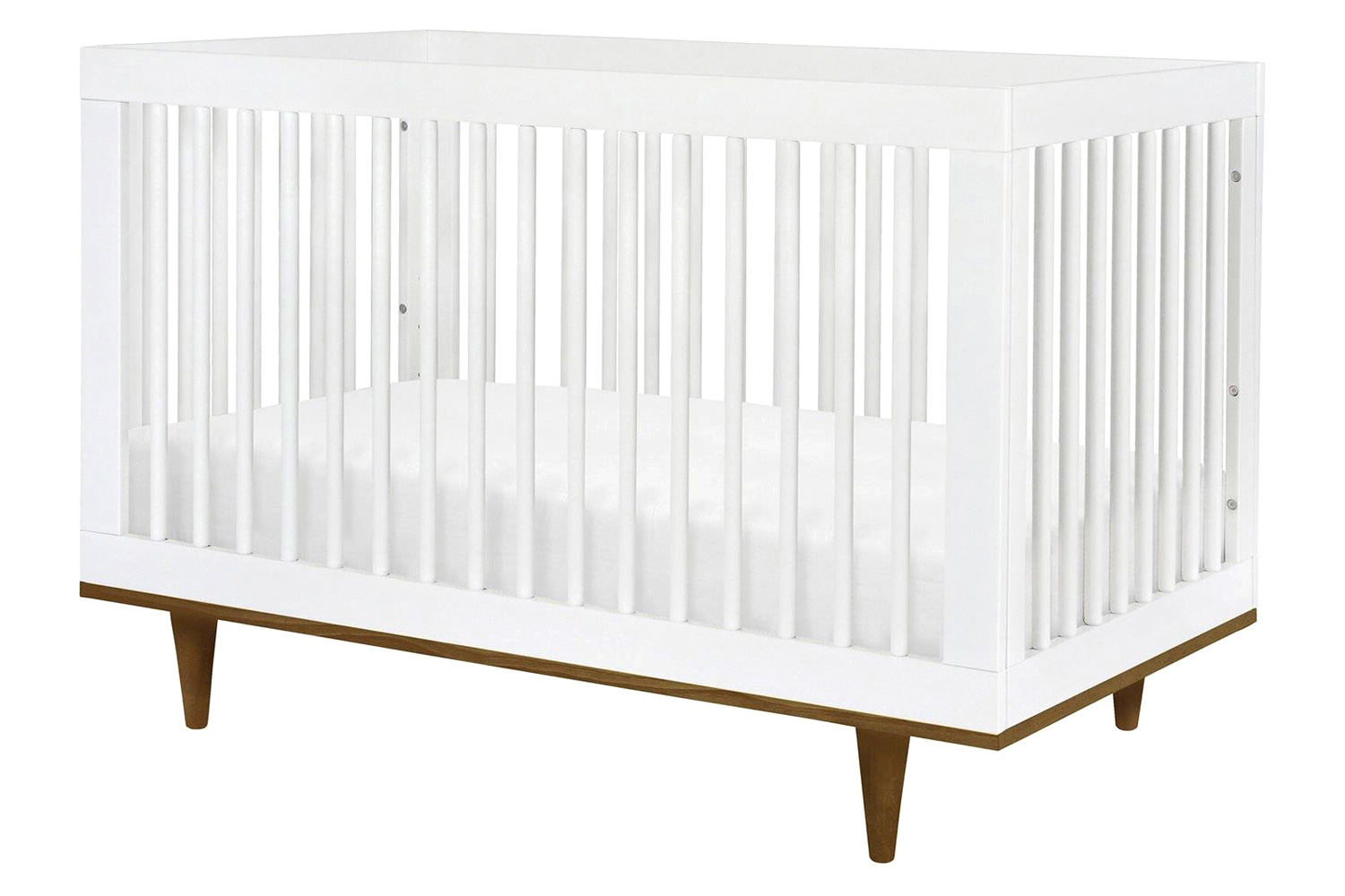 FaFurn 3-In-1 Modern Solid Wood Crib with Mid Century Style Legs - White/Walnut