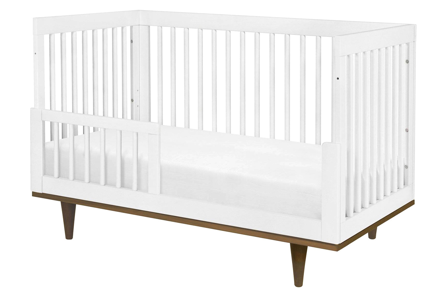 FaFurn 3-In-1 Modern Solid Wood Crib with Mid Century Style Legs - White/Walnut