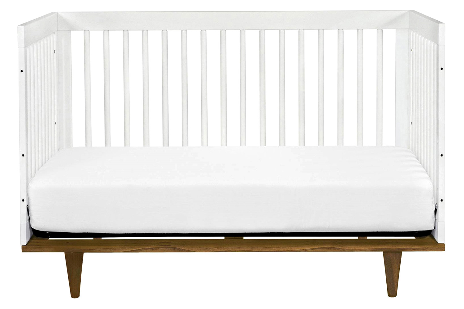 FaFurn 3-In-1 Modern Solid Wood Crib with Mid Century Style Legs - White/Walnut