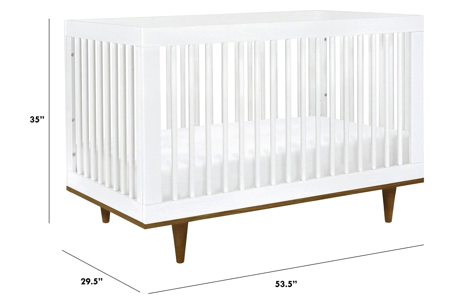 FaFurn 3-In-1 Modern Solid Wood Crib with Mid Century Style Legs - White/Walnut