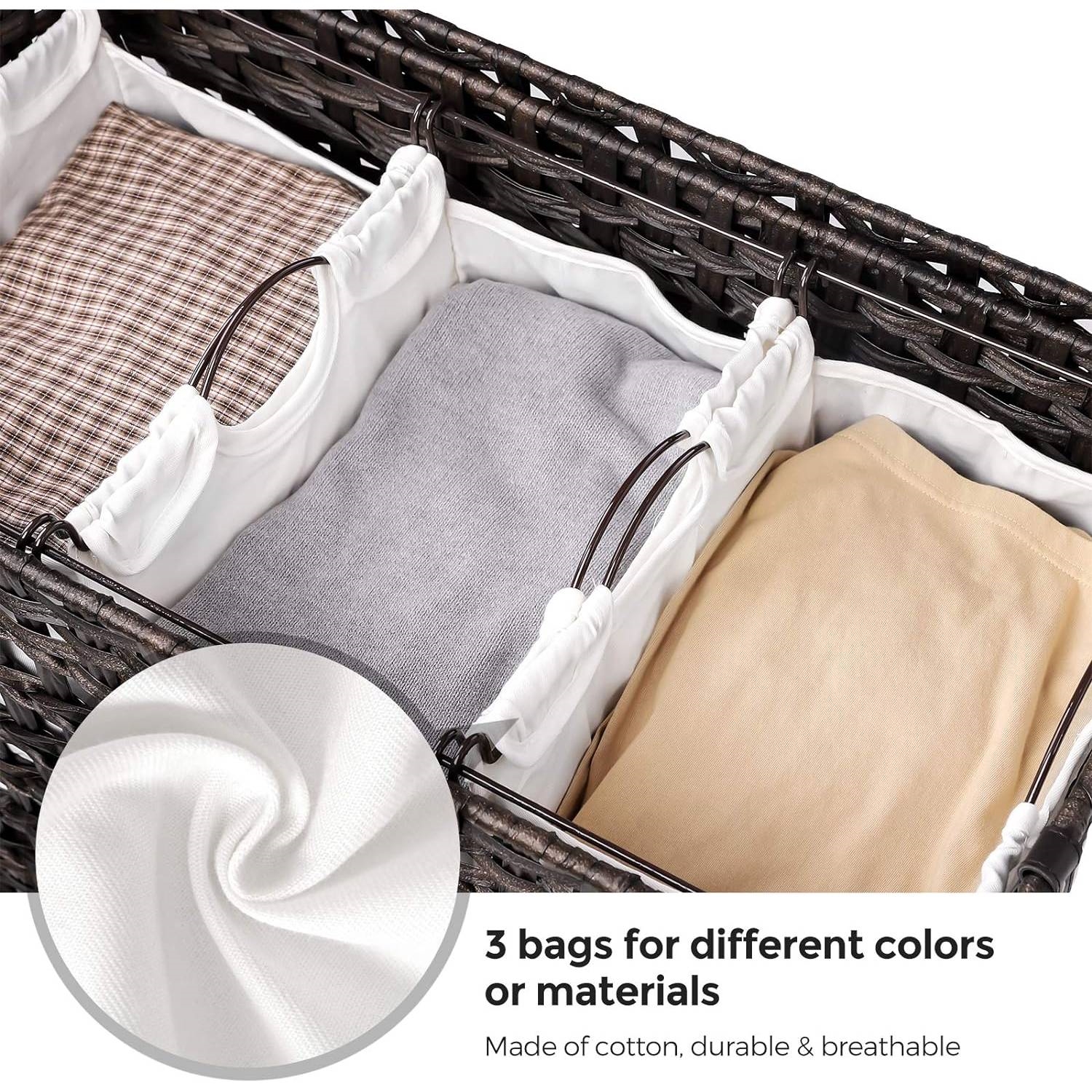 FaFurn Laundry Hamper Basket with Removable Cotton Bags - Brown