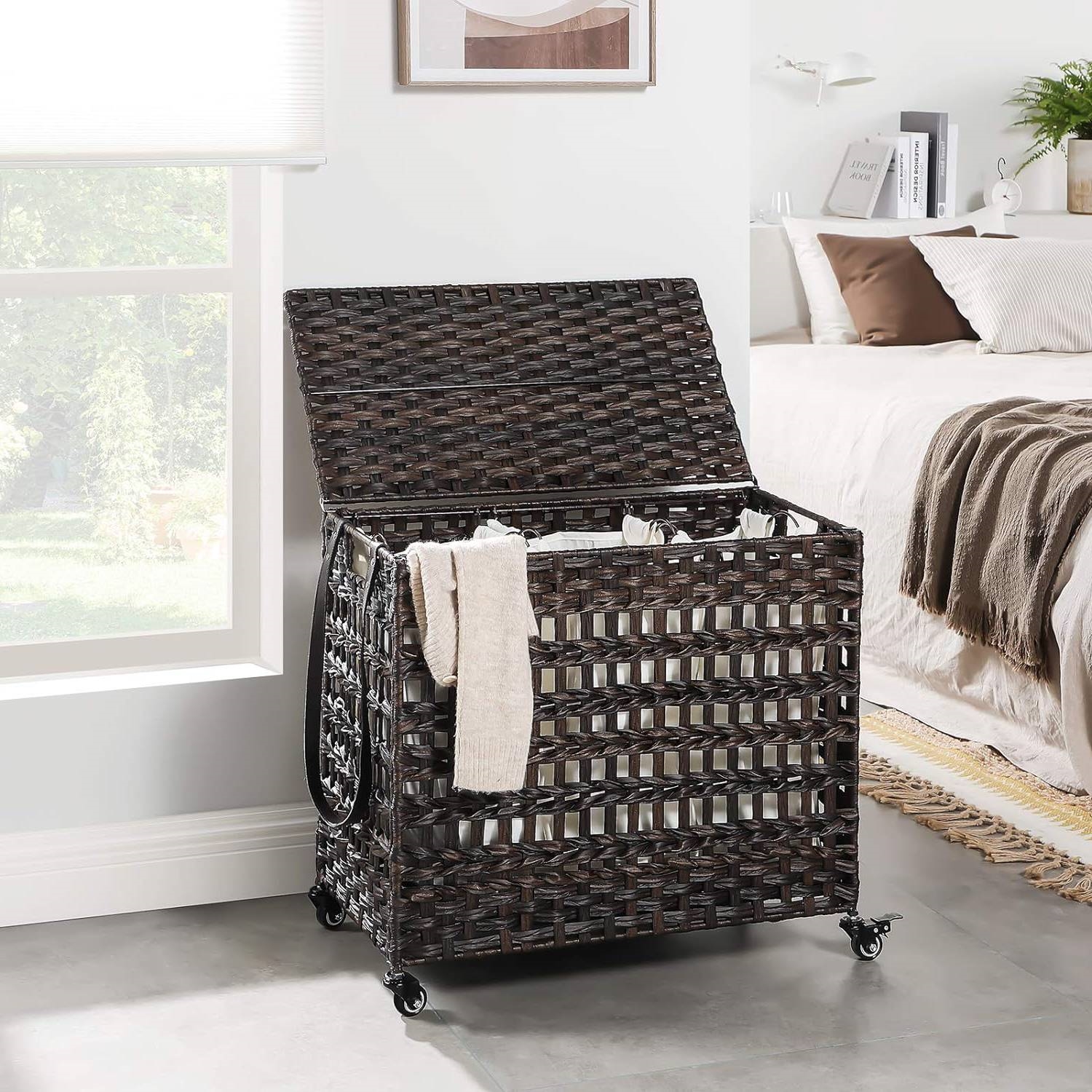 FaFurn Laundry Hamper Basket with Removable Cotton Bags - Brown