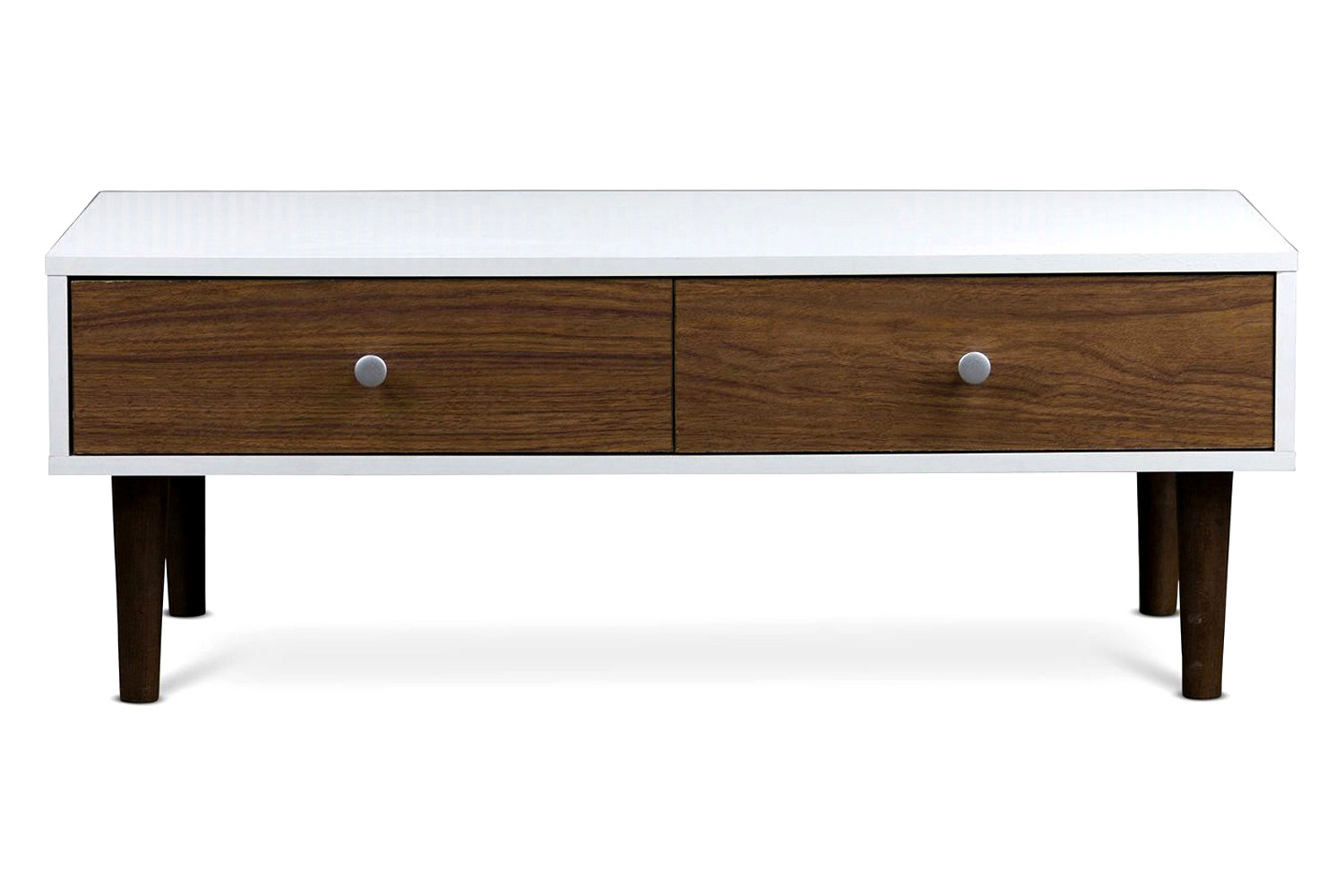 FaFurn - Modern Mid-Century Style White Wood Coffee Table with 2 Drawers