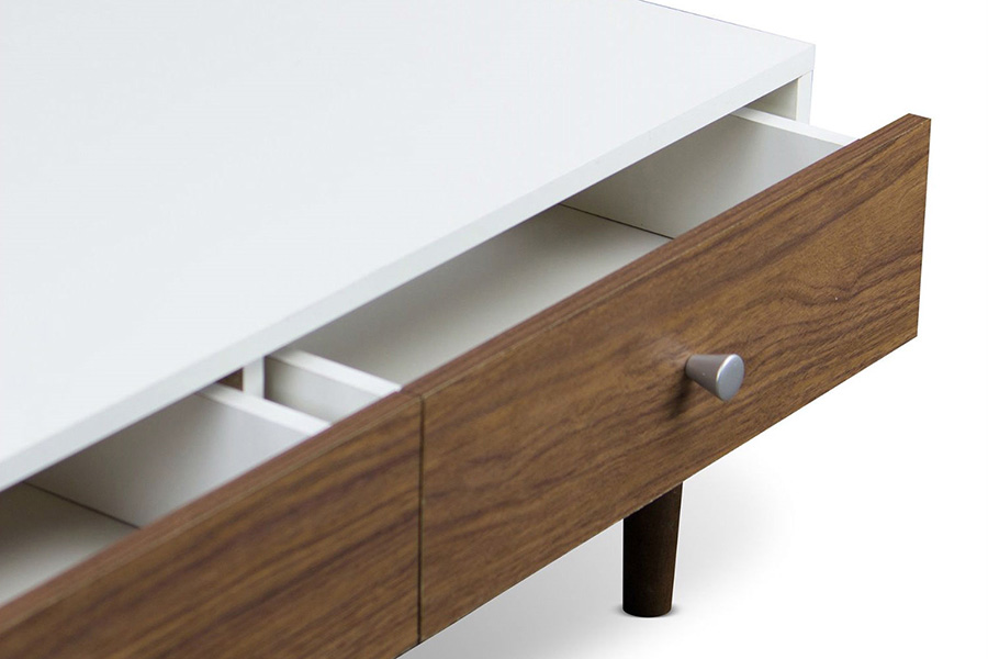 FaFurn - Modern Mid-Century Style White Wood Coffee Table with 2 Drawers