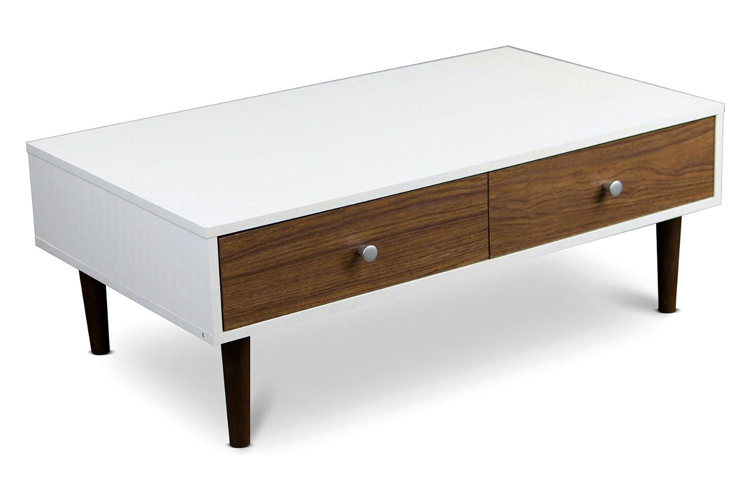 FaFurn - Modern Mid-Century Style White Wood Coffee Table with 2 Drawers