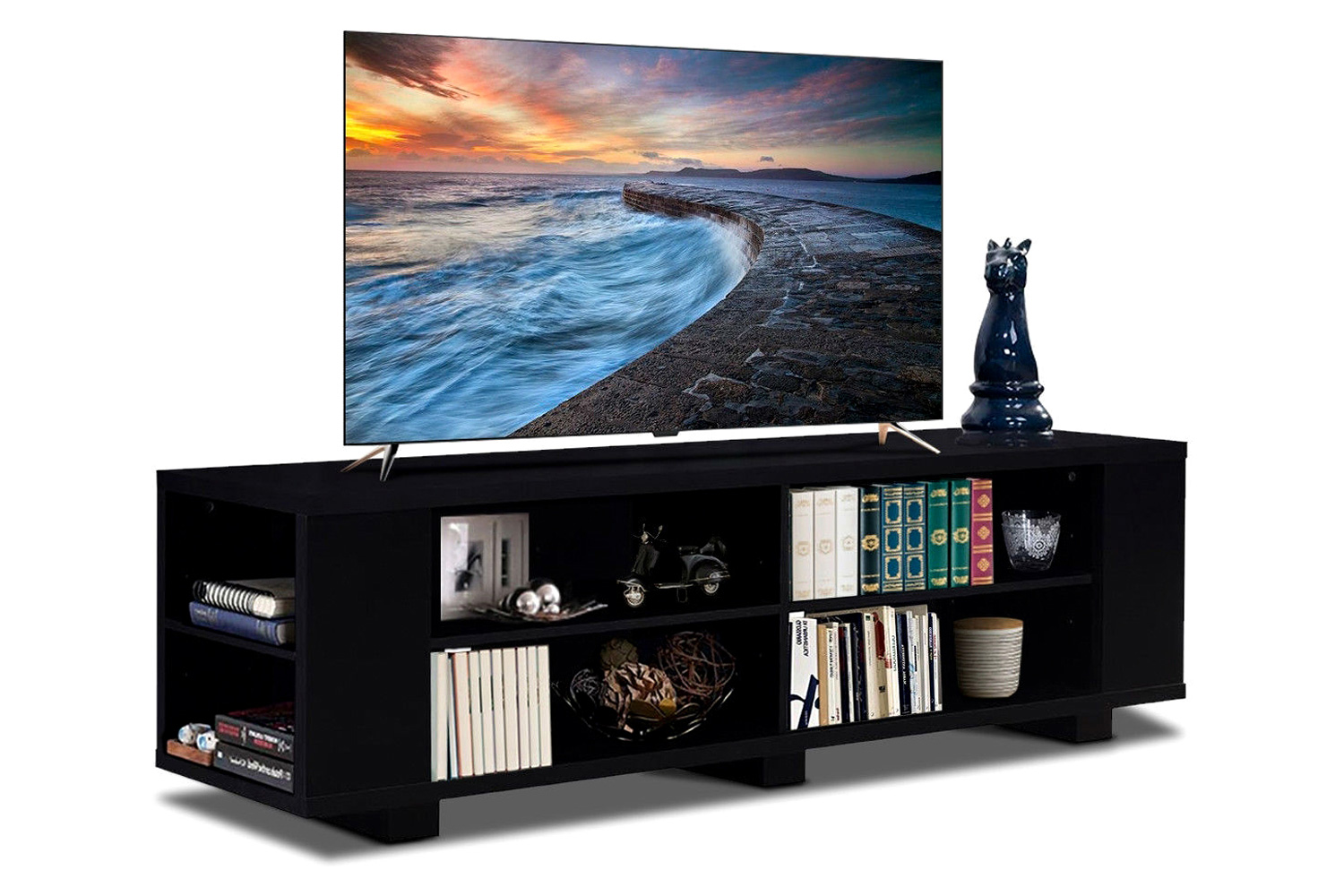 FaFurn Modern TV Stand in Wood Finish Holds Up To 60-Inch TV - Black