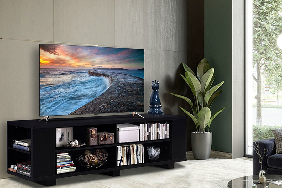 FaFurn Modern TV Stand in Wood Finish Holds Up To 60-Inch TV - Black