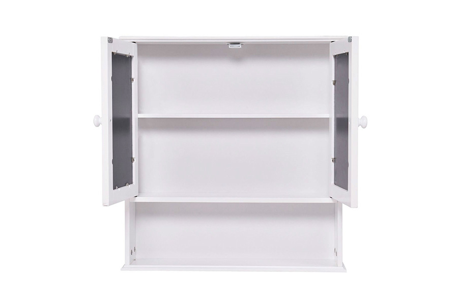 FaFurn - Simple Bathroom Mirror Wall Cabinet in White Wood Finish 23 X 22 Inch