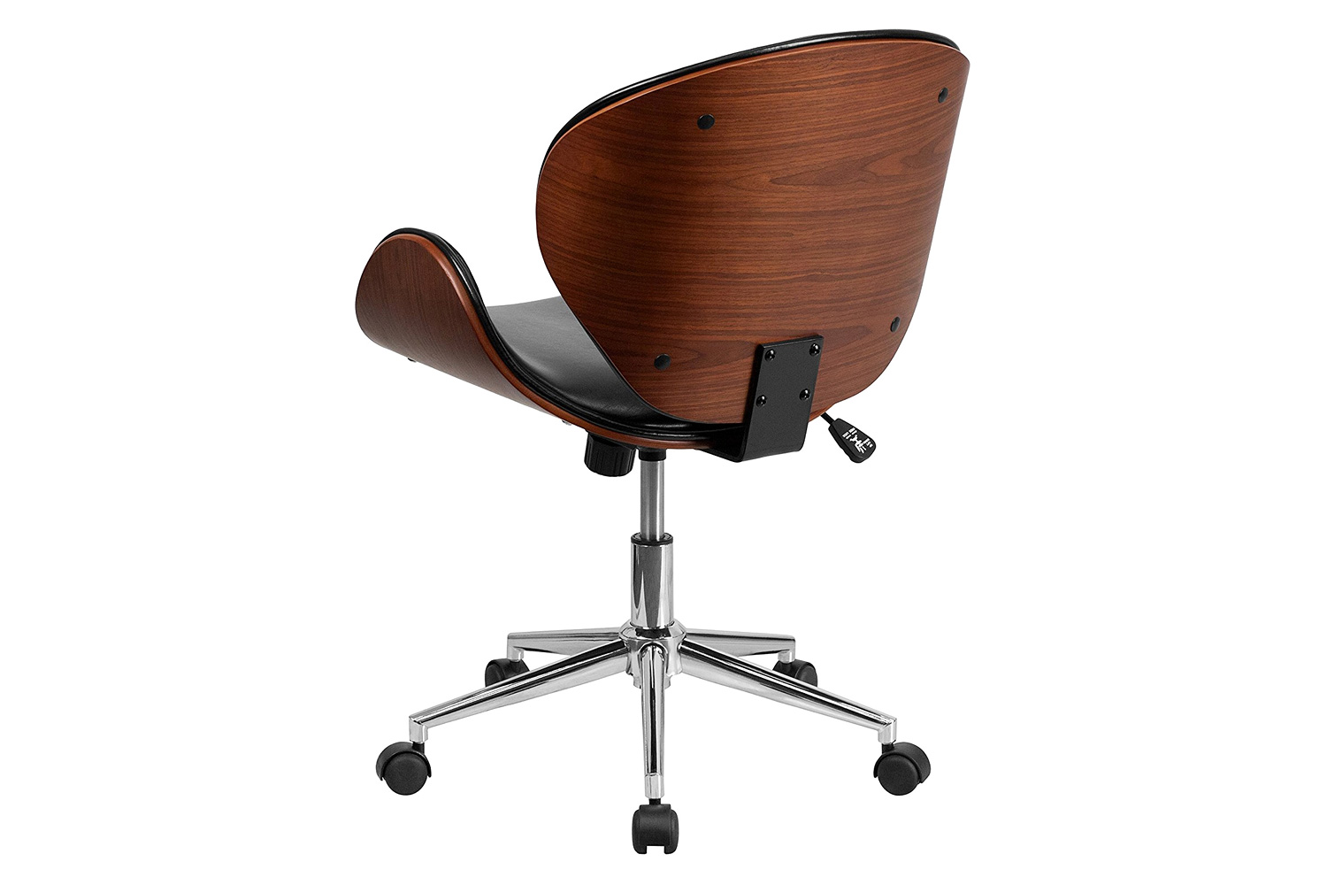 FaFurn Modern Classic Faux Leather Office Chair with Curved Seat - Dark Walnut/Black