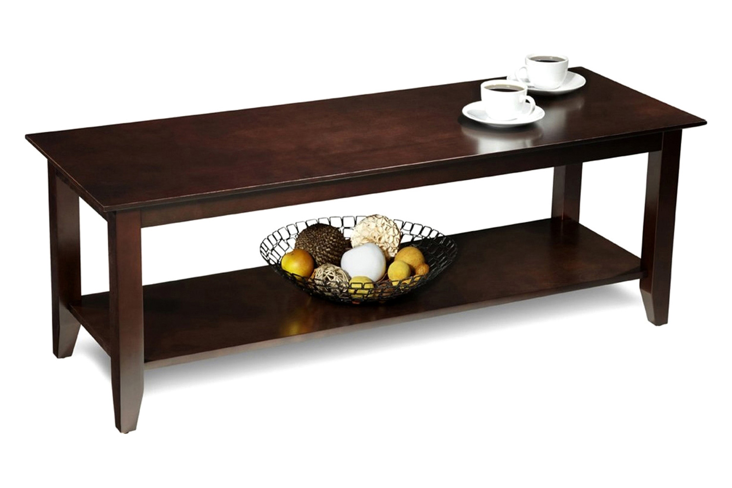 FaFurn - Espresso Wood Grain Coffee Table with Bottom Shelf