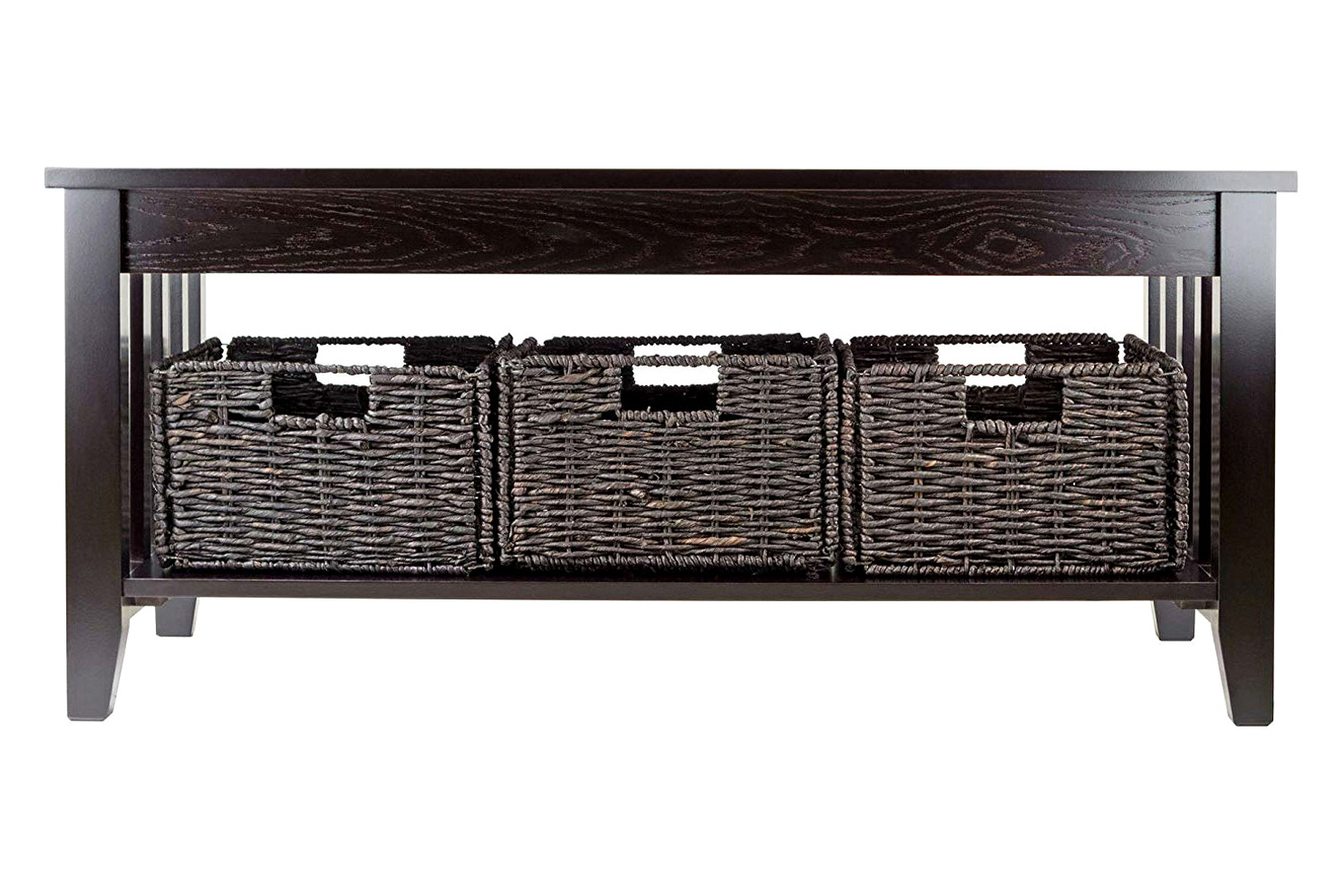 FaFurn - Espresso 2 Tier Coffee Occasional Table with 3 Storage Baskets
