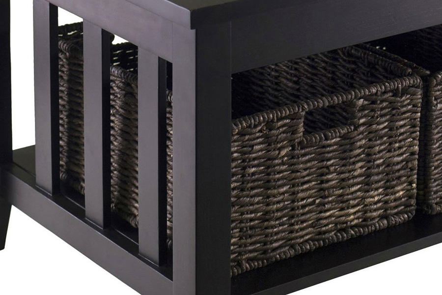 FaFurn - Espresso 2 Tier Coffee Occasional Table with 3 Storage Baskets