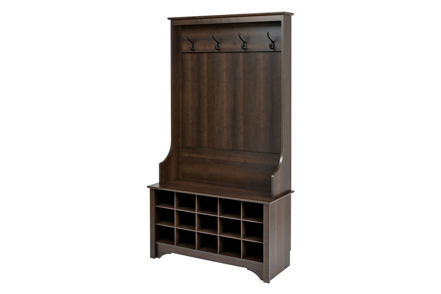 FaFurn Entryway Hall Tree Shoe Cubbie Coat Rack - Dark Brown