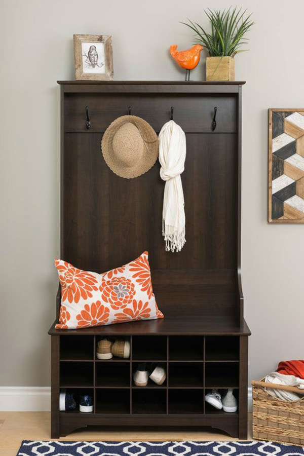 FaFurn Entryway Hall Tree Shoe Cubbie Coat Rack - Dark Brown