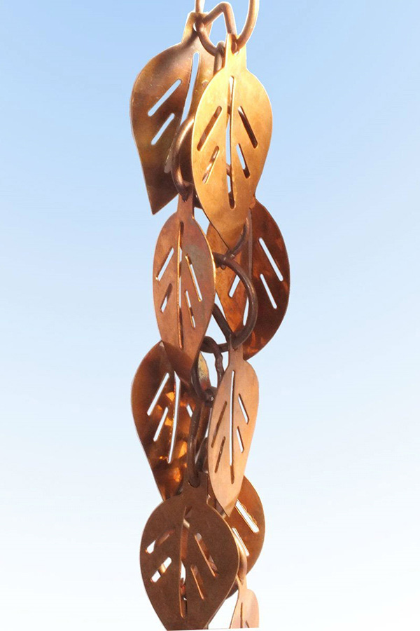 FaFurn - Pure Copper 8.5 Ft Leaves Rain Chain Rainwater Downspout