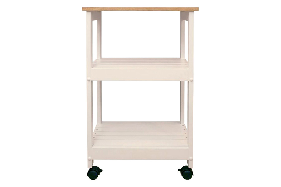 FaFurn - White Kitchen Microwave Cart with Butcher Block Top & Locking Casters