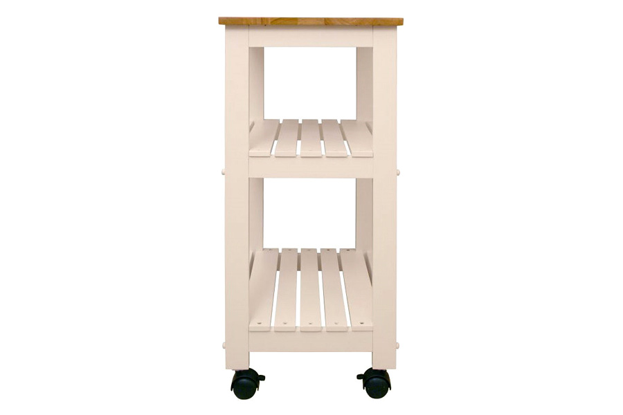 FaFurn - White Kitchen Microwave Cart with Butcher Block Top & Locking Casters