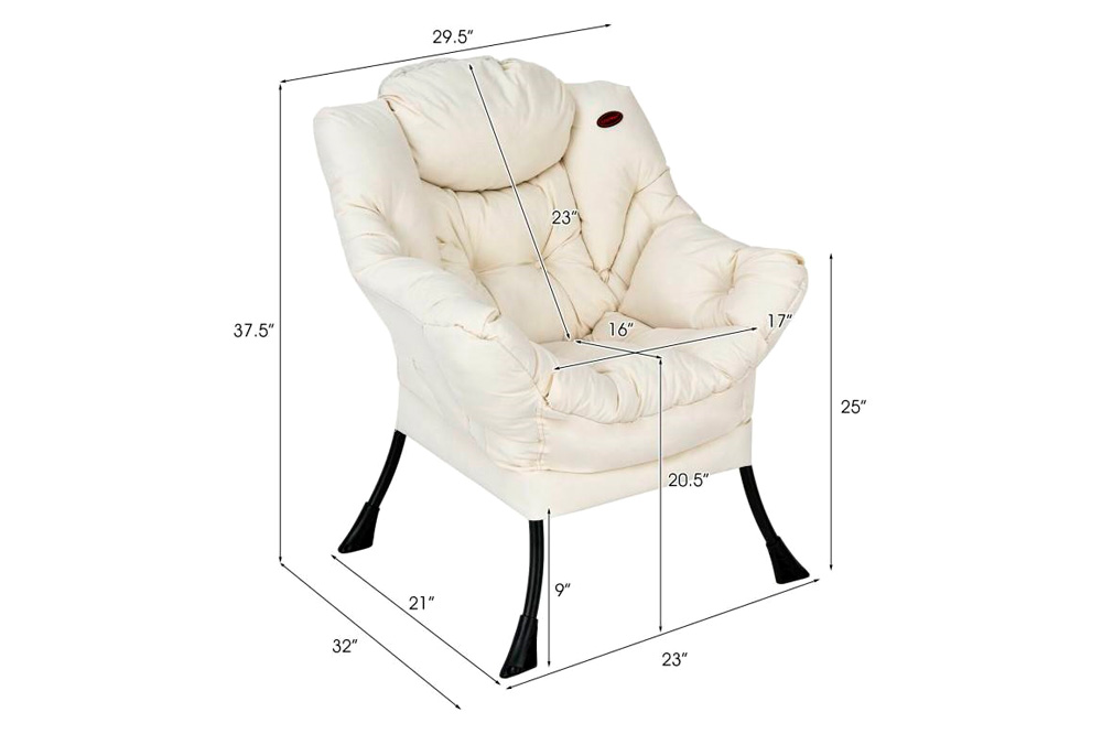FaFurn Modern Cushioned Accent Chair with Side Pocket - Beige, Polyester Fabric/Steel