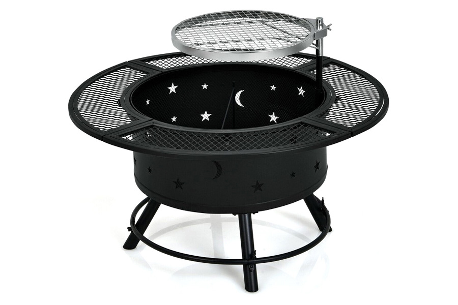 FaFurn - Camping Outdoor Wood Burning Fire Pit with Swivel Bbq Grill Grate