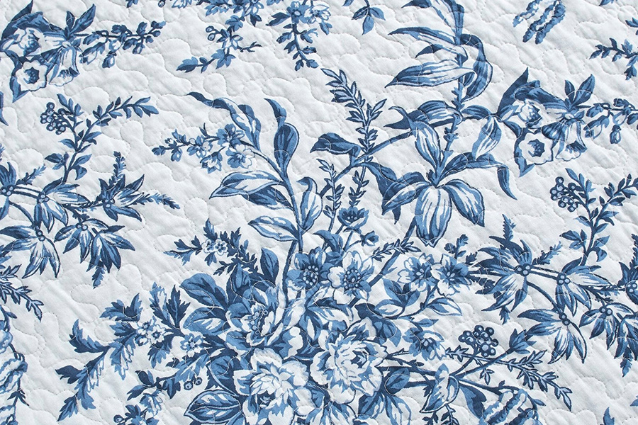 FaFurn 3 Piece Bed in a Bag Bohemian Floral Cotton Quilt Set - Blue/White, Full/Queen Size