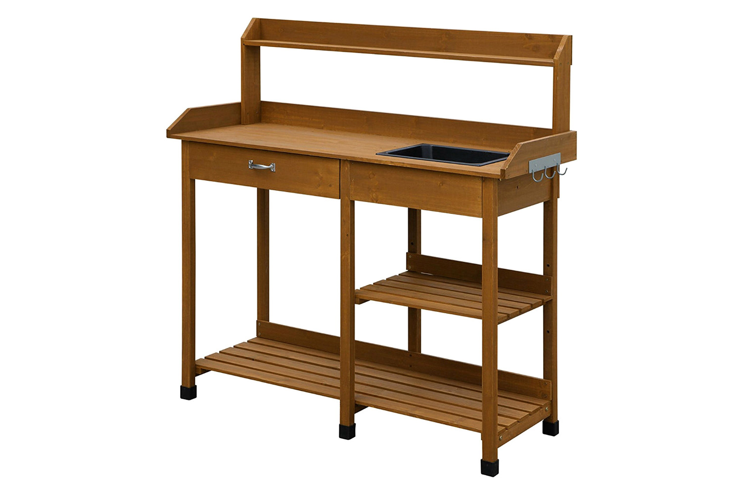 FaFurn - Modern Garden Potting Bench Table with Sink Storage Shelves & Drawer