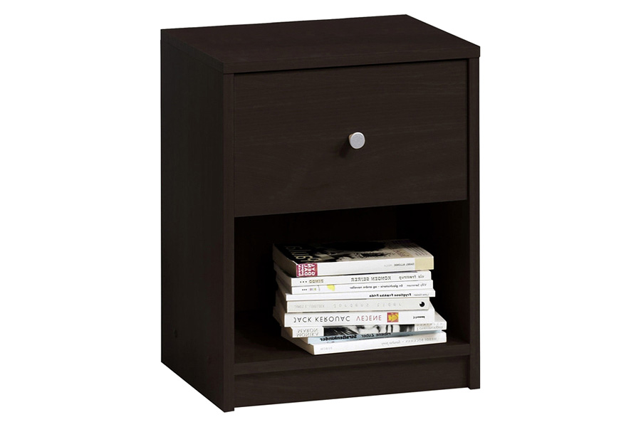 FaFurn - Modern 1-Drawer Bedroom Nightstand in Dark Brown Wood Finish