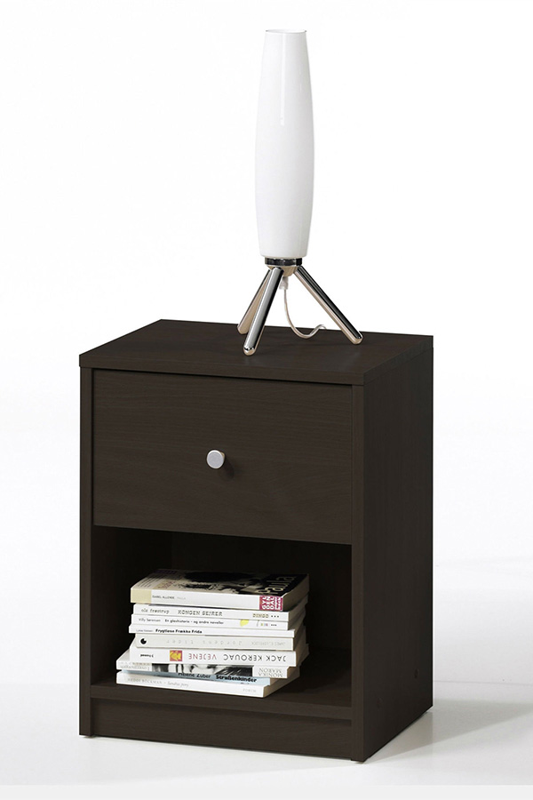 FaFurn - Modern 1-Drawer Bedroom Nightstand in Dark Brown Wood Finish