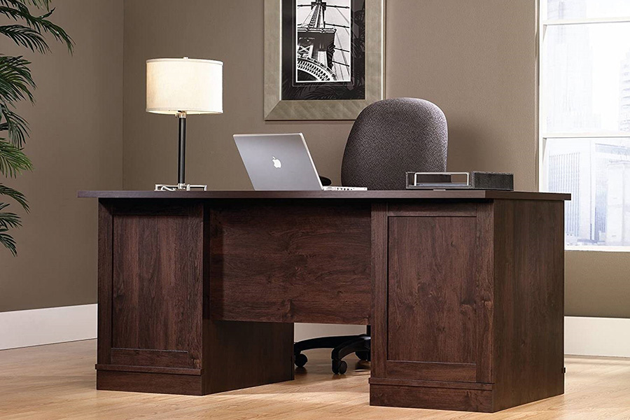 FaFurn - Dark Espresso Executive Computer Desk with Filing Cabinets Storage
